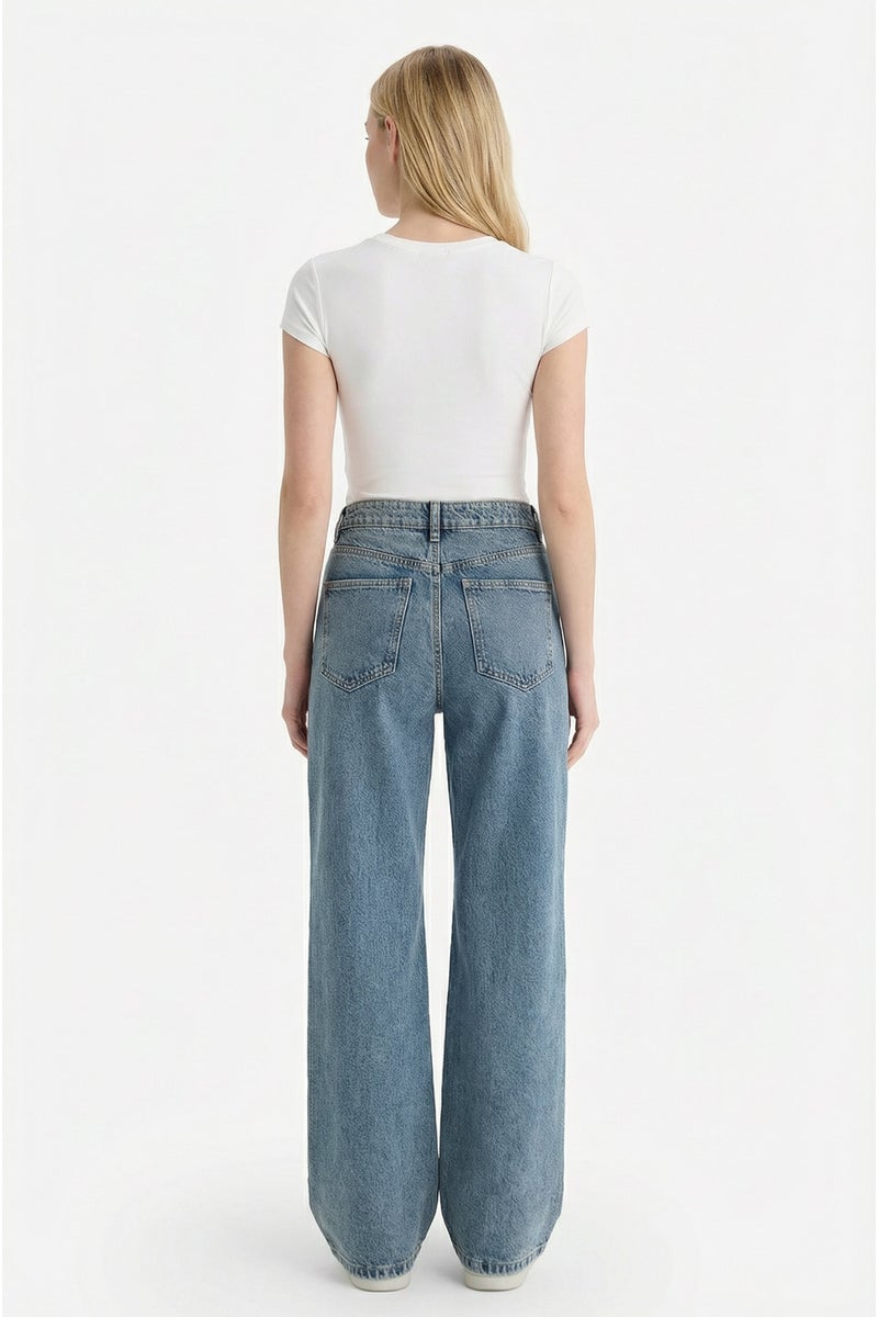 DeFacto Blue Woman Straight Fit High Waist Jeans Casual - Image 5